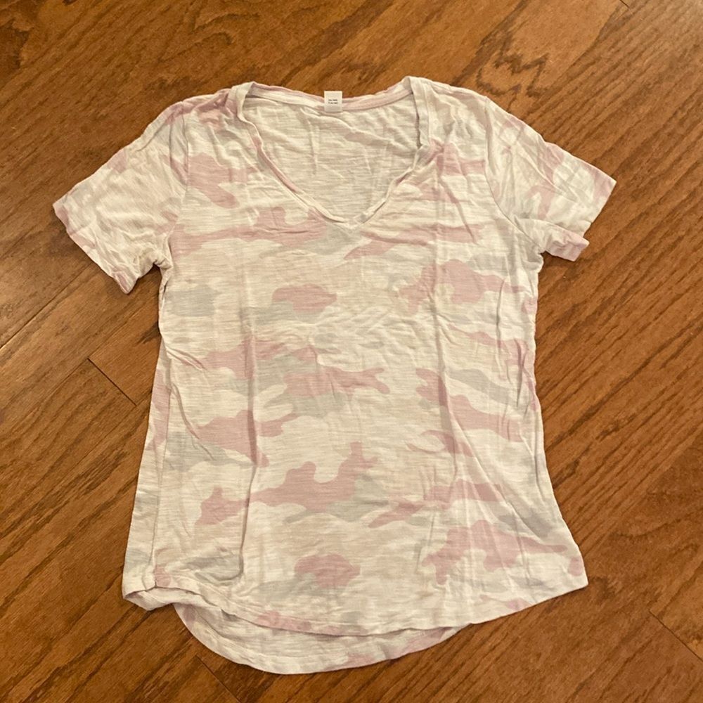 Old Navy size small, Luxe T-shirt, camo,  pinks, grays and cream